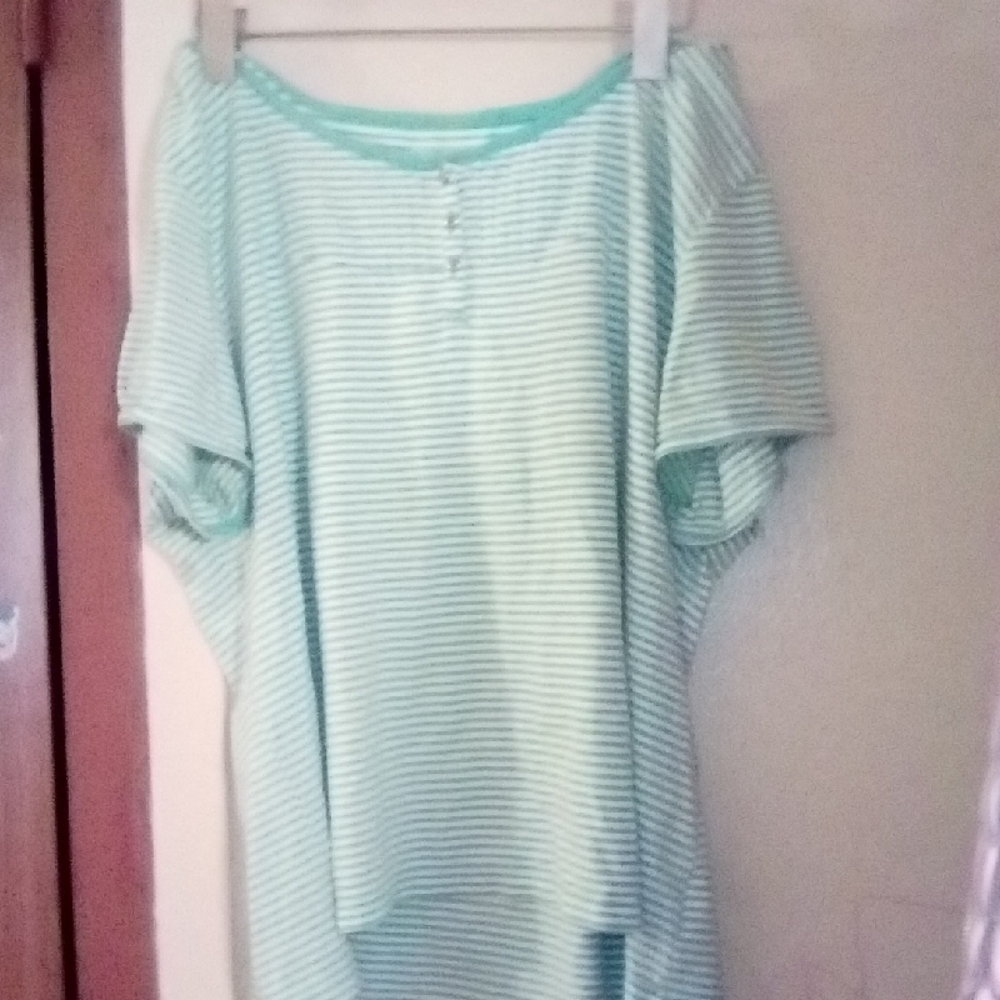St. John's Bay Mint Striped Short Sleeve Top